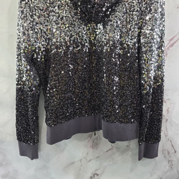 Boston Proper Jacket Womens Medium Purple Silver Sequin Hooded Sport Stretch - Picture 6 of 13